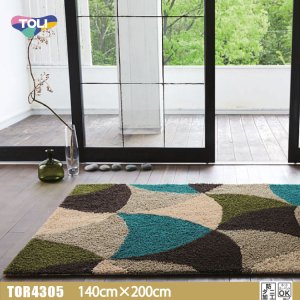 画像: 東リ ラグ TOR4305　140cm×200cm遊び毛がでない国産品の定番ラグ。円弧で面構成されたカラフルレトロパターン。